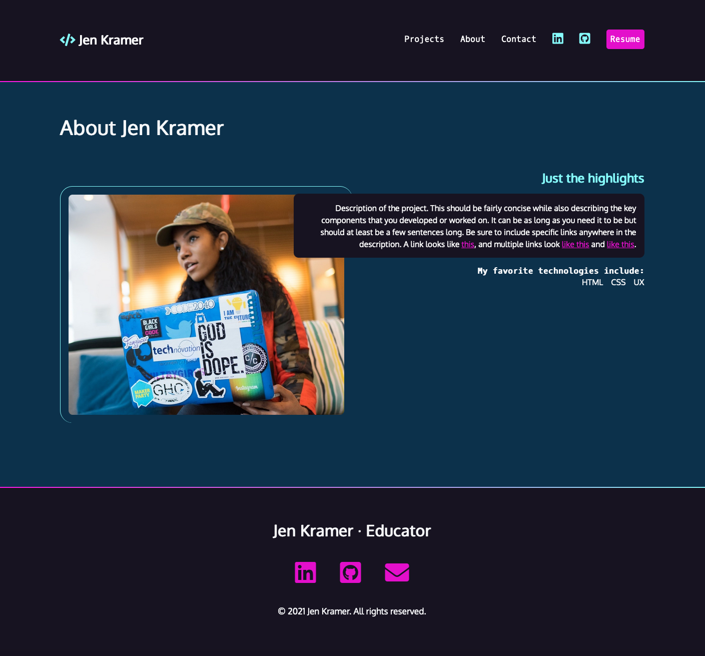 Screenshot of about page.